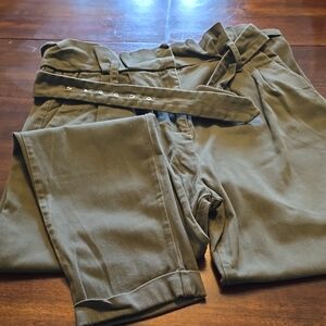 Olive Green Women's Pants with Belt